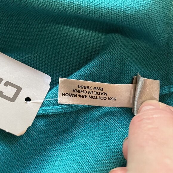 NWT Cozy Chico's Womens Teal Knitted Ruana Shawl Wrap with Braided Trim OSFM - Picture 4 of 9